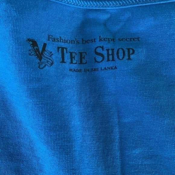 Victorias Secret Tee SHOP PEACOCK BLUE COTTON BLEND STRETCHABLE CROPPED Sz M - Picture 7 of 9